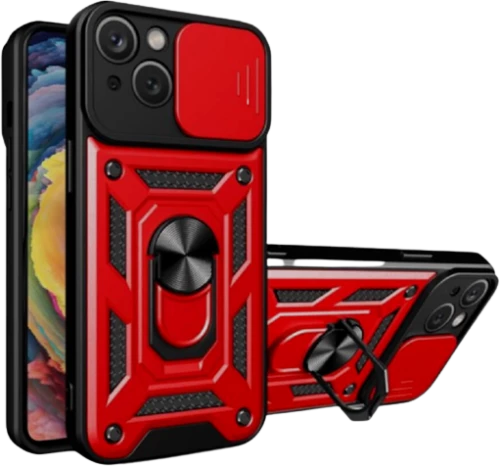 Bodycell Armor Slide - Ανθεκτική Θήκη Apple iPhone 14 με Κάλυμμα για την Κάμερα & Μεταλλικό Ring Holder - Red (5206015013867)
