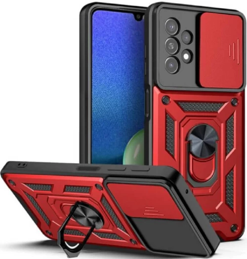 Bodycell Armor Slide - Ανθεκτική Θήκη Samsung Galaxy A13 4G με Κάλυμμα για την Κάμερα & Μεταλλικό Ring Holder - Red (5206015014154)