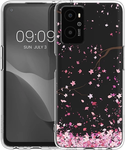 KWmobile Θήκη Σιλικόνης Oppo A76 / A96 - Cherry Blossoms Pink Petals / Dark Brown / Transparent (60981.01)