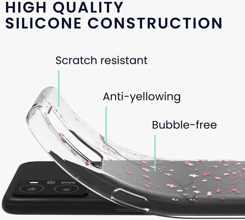 KWmobile Θήκη Σιλικόνης Oppo A76 / A96 - Cherry Blossoms Pink Petals / Dark Brown / Transparent (60981.01)