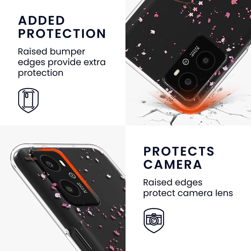 KWmobile Θήκη Σιλικόνης Oppo A76 / A96 - Cherry Blossoms Pink Petals / Dark Brown / Transparent (60981.01)