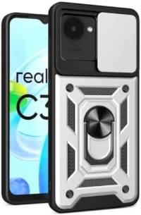 Bodycell Armor Slide - Ανθεκτική Θήκη Realme C30 με Κάλυμμα για την Κάμερα & Μεταλλικό Ring Holder - Silver (5206015018800)