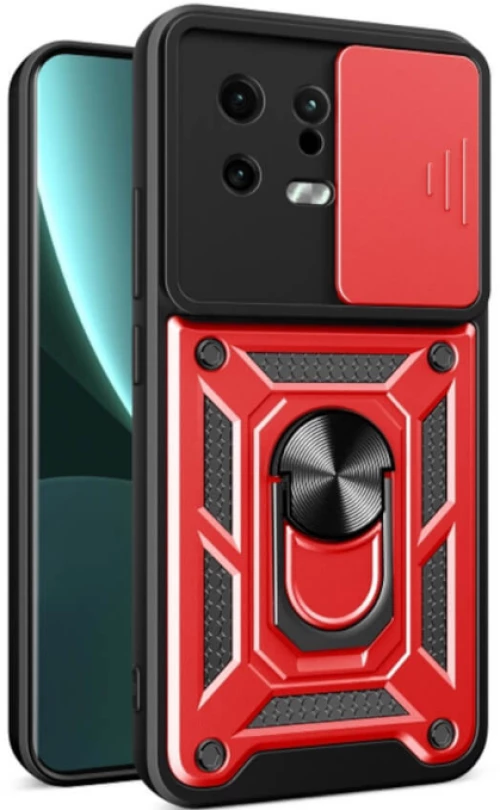 Bodycell Armor Slide - Ανθεκτική Θήκη Xiaomi 13 με Κάλυμμα για την Κάμερα & Μεταλλικό Ring Holder - Red (5206015011481)