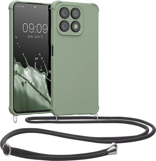 KWmobile Matte Θήκη Σιλικόνης με Λουράκι Λαιμού Honor X8a - Gray Green (61577.172)