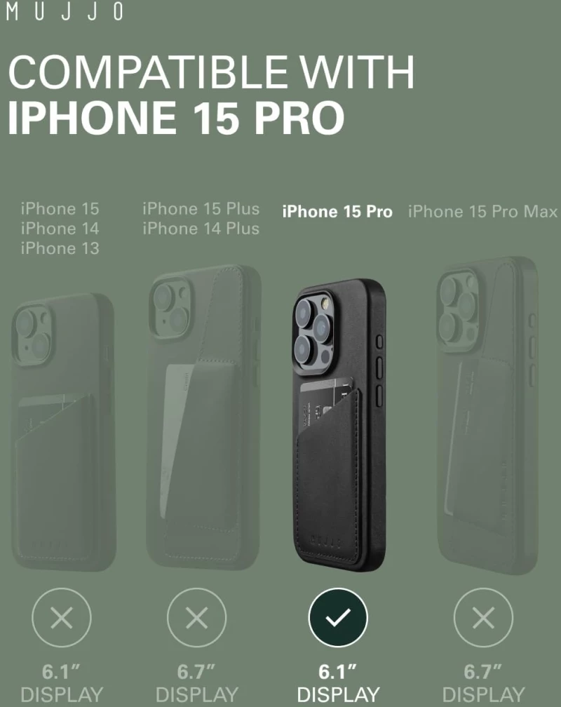 MUJJO Full Leather Wallet Case - Δερμάτινη Θήκη-Πορτοφόλι MagSafe - Apple iPhone 15 Pro - Black (MUJJO-CL-040-BK)