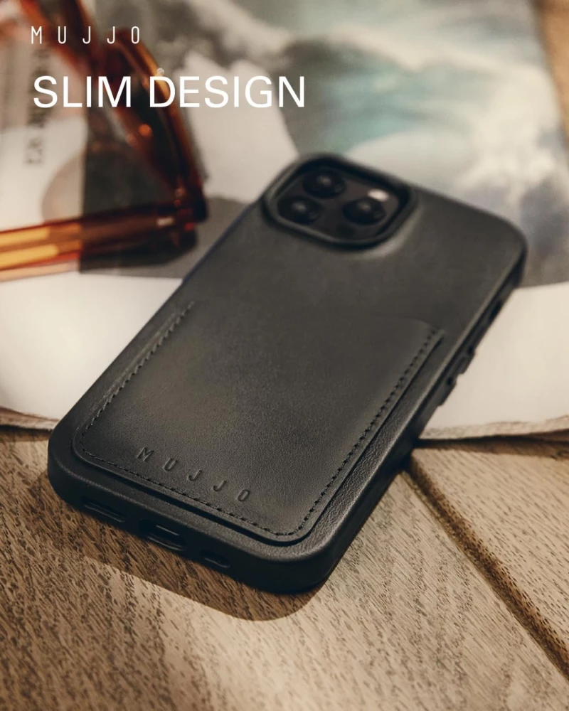 MUJJO Full Leather Wallet Case - Δερμάτινη Θήκη-Πορτοφόλι MagSafe - Apple iPhone 15 Pro - Black (MUJJO-CL-040-BK)