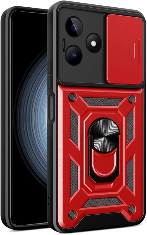 Ανθεκτική Θήκη με Κάλυμμα για την Κάμερα & Μεταλλικό Ring Holder - Realme C51 - Bodycell Armor Slide - Red (5206015072246)