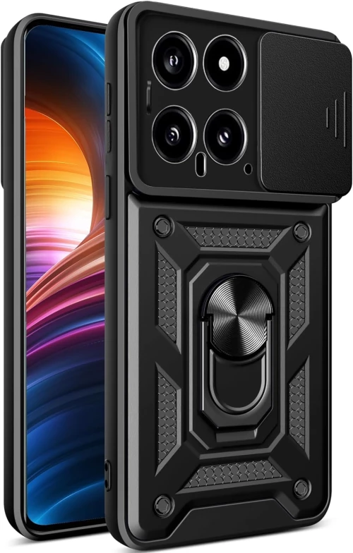 Ανθεκτική Θήκη με Κάλυμμα για την Κάμερα & Μεταλλικό Ring Holder - Xiaomi 14 - Bodycell Armor Slide - Black (5206015072741)