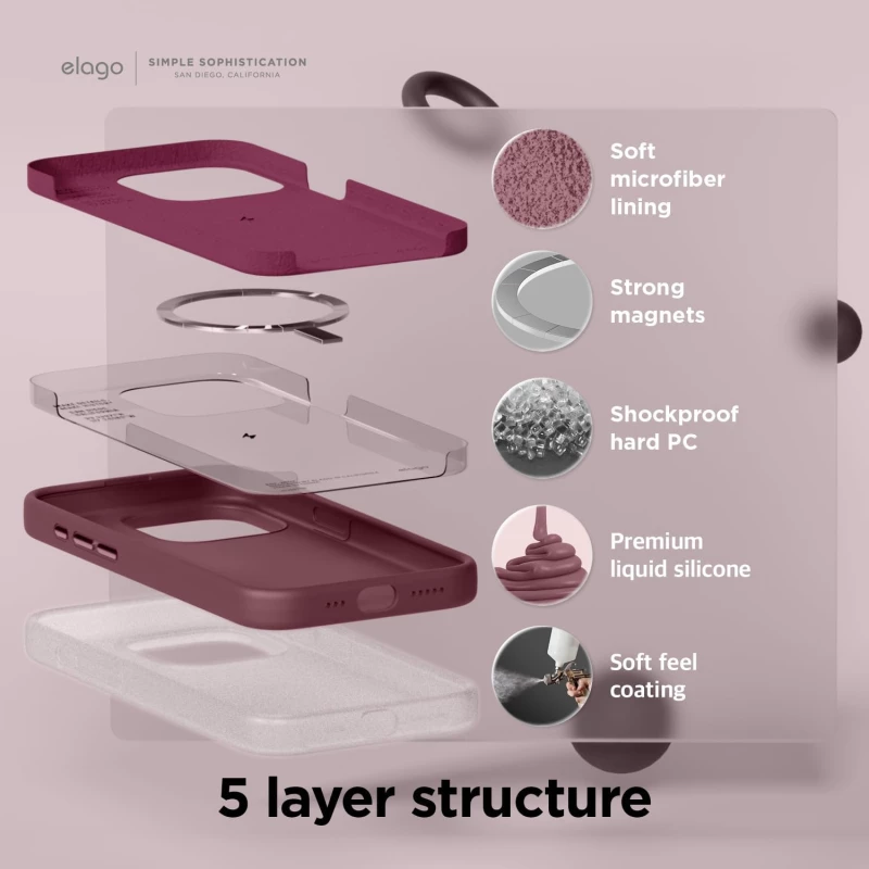 Elago Magnetic Silicone Case - Premium MagSafe Θήκη Σιλικόνης - Apple iPhone 15 Pro - Burgundy (ES15MSSC61PRO-BGD)