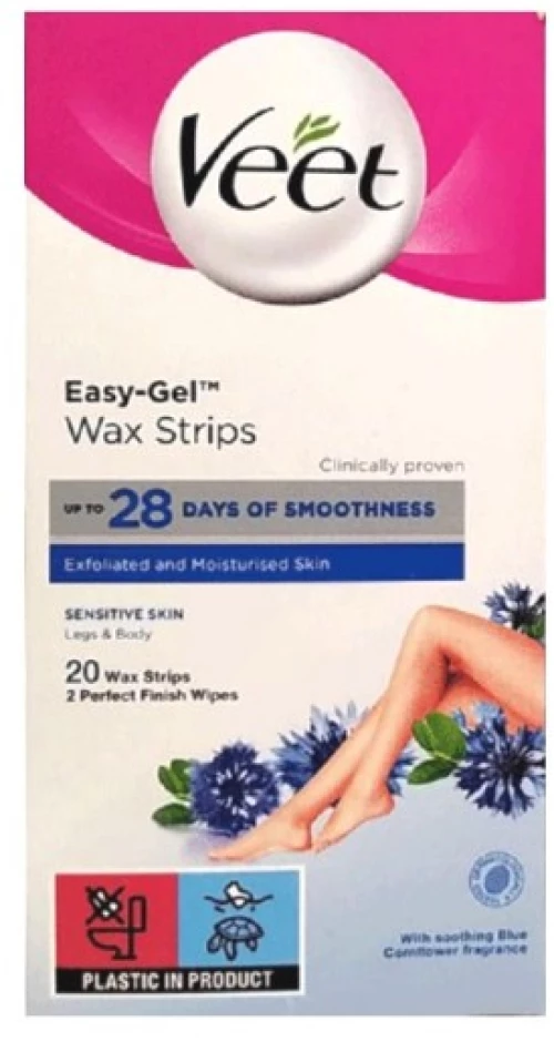 Veet Easy Gel Wax Strips Legs & Body Sensitive Skin X 20 Wax Strips