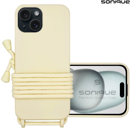 Θήκη Σιλικόνης με Κορδόνι CarryHang Sonique Apple iPhone 15 Μπεζ - Sonique - Μπεζ - iPhone 15 - Θήκες Πλάτης