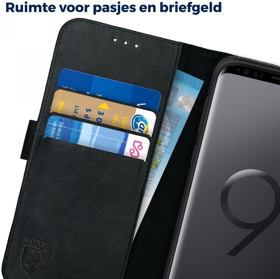 Rosso Deluxe Δερμάτινη Θήκη Πορτοφόλι Samsung Galaxy S9 - Black (8719246133640)