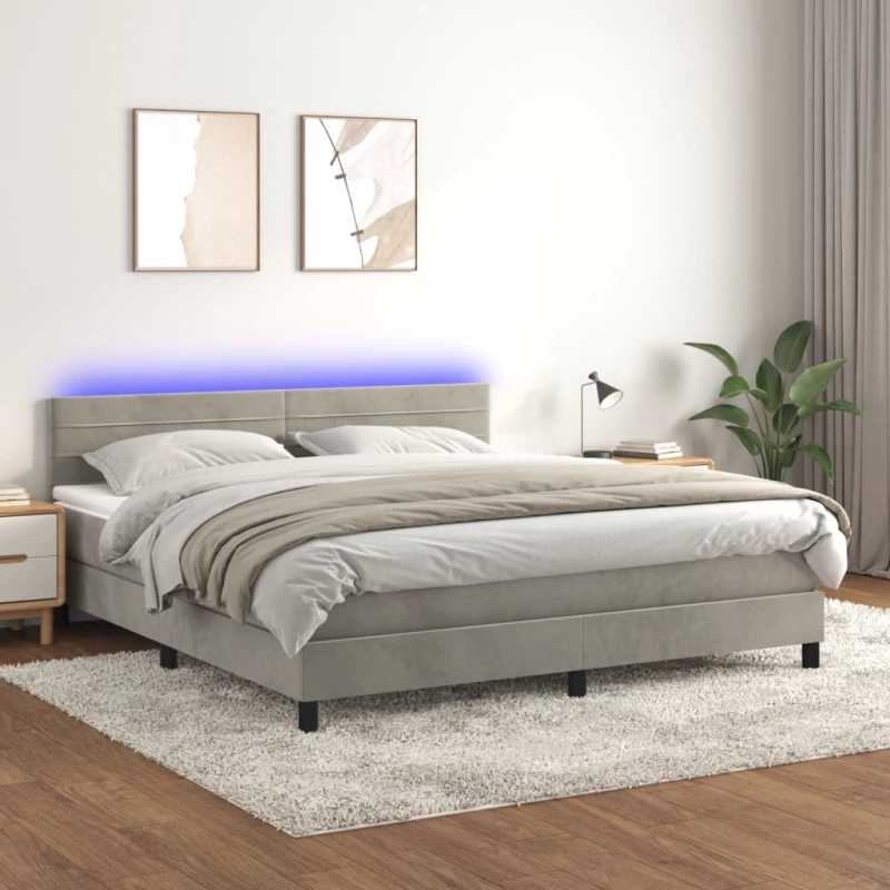 Κρεβάτι Boxspring με Στρώμα & LED Αν.Γκρι 160x200 εκ. Βελούδινο Γκρι 3134471