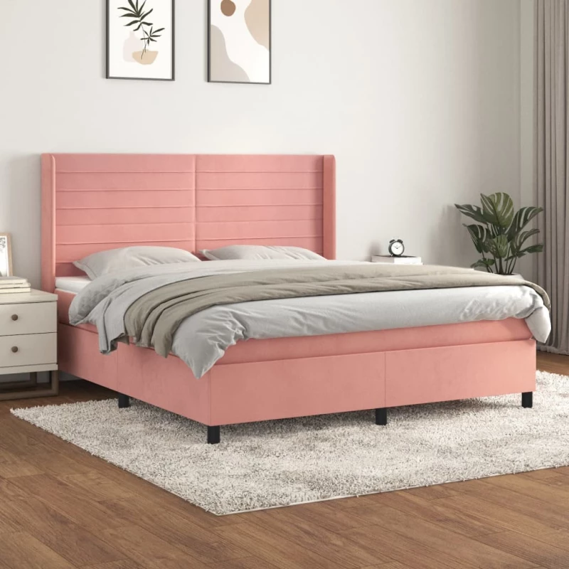 Κρεβάτι Boxspring με Στρώμα Ροζ 180x200 εκ. Βελούδινο Ροζ 3132758