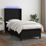 Κρεβάτι Boxspring με Στρώμα & LED Μαύρο 90x200 εκ. Υφασμάτινο Μαύρο 3138367