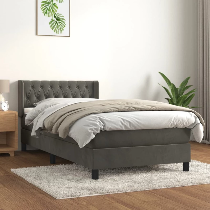 Κρεβάτι Boxspring με Στρώμα Σκούρο Γκρι 90x200 εκ. Βελούδινο 3131118