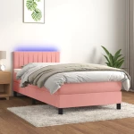 Κρεβάτι Boxspring με Στρώμα & LED Ροζ 100x200 εκ. Βελούδινο Ροζ 3134512