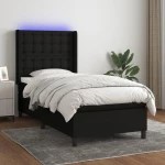 Κρεβάτι Boxspring με Στρώμα & LED Μαύρο 90x200 εκ. Υφασμάτινο 3138607