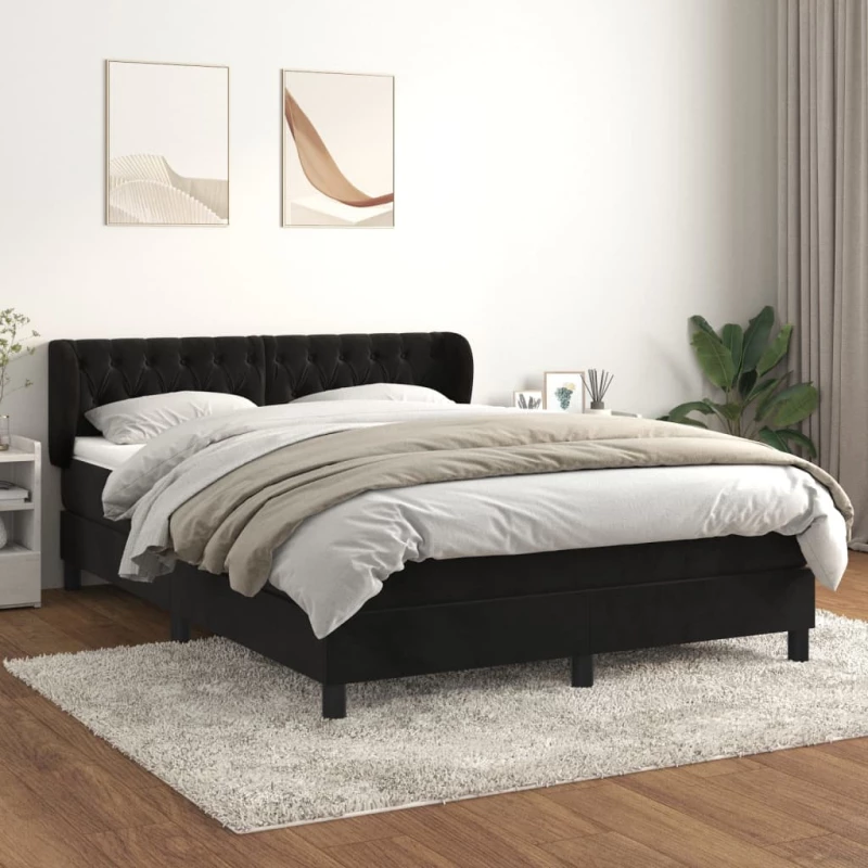 Κρεβάτι Boxspring με Στρώμα Μαύρο 140x200 εκ. Βελούδινο Μαύρο 3127675