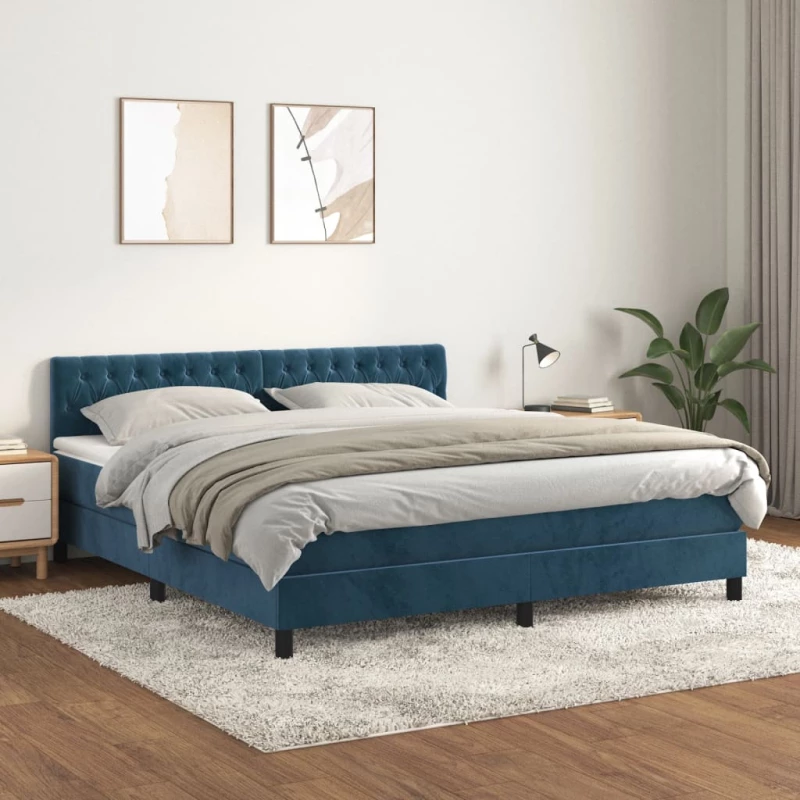 Κρεβάτι Boxspring με Στρώμα Σκούρο Μπλε 180x200 εκ. Βελούδινο Μπλε 3141501