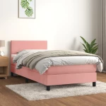 Κρεβάτι Boxspring με Στρώμα Ροζ 100x200 εκ. Βελούδινο Ροζ 3141172