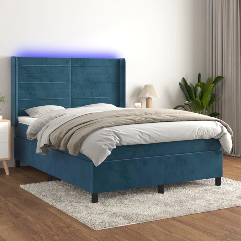Κρεβάτι Boxspring με Στρώμα & LED Σκ. Μπλε 140x190εκ. Βελούδινο Μπλε 3139623