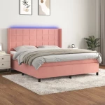 Κρεβάτι Boxspring με Στρώμα & LED Ροζ 180x200 εκ. Βελούδινο Ροζ 3139582