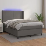 Κρεβάτι Boxspring με Στρώμα & LED Γκρι 140x200 εκ. Συνθ. Δέρμα Γκρι 3139269