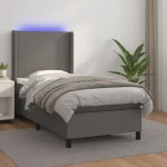 Κρεβάτι Boxspring με Στρώμα & LED Γκρι 100x200 εκ. Συνθ. Δέρμα Γκρι 3139251