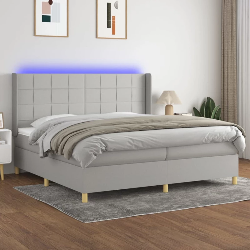 Κρεβάτι Boxspring με Στρώμα & LED Αν.Γκρι 200x200εκ. Υφασμάτινο Γκρι 3138901