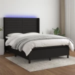 Κρεβάτι Boxspring με Στρώμα & LED Μαύρο 140x190 εκ. Υφασμάτινο Μαύρο 3138391