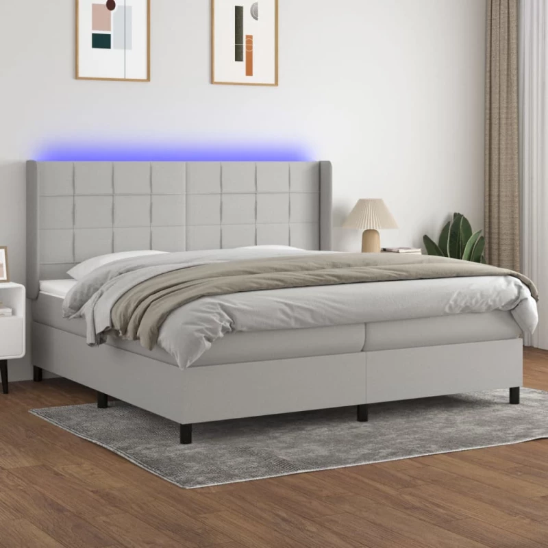 Κρεβάτι Boxspring με Στρώμα & LED Αν.Γκρι 200x200εκ. Υφασμάτινο Γκρι 3138341