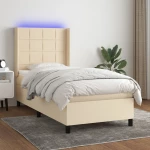 Κρεβάτι Boxspring με Στρώμα & LED Κρεμ 90x190 εκ. Υφασμάτινο Κρεμ 3138282