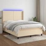 Κρεβάτι Boxspring με Στρώμα & LED Κρεμ 140x200 εκ. Υφασμάτινο Κρεμ 3138162