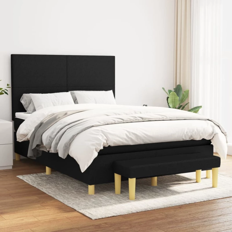 Κρεβάτι Boxspring με Στρώμα Μαύρο 140x190 εκ. Υφασμάτινο Μαύρο 3136991