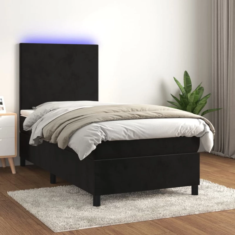 Κρεβάτι Boxspring με Στρώμα & LED Μαύρο 90x200 εκ. Βελούδινο Μαύρο 3135983