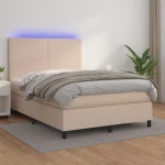 Κρεβάτι Boxspring Στρώμα&LED Καπουτσίνο 140x190 εκ. Συνθ. Δέρμα Καφέ 3135824