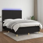 Κρεβάτι Boxspring με Στρώμα & LED Μαύρο 140x200 εκ. Υφασμάτινο Μαύρο 3135519