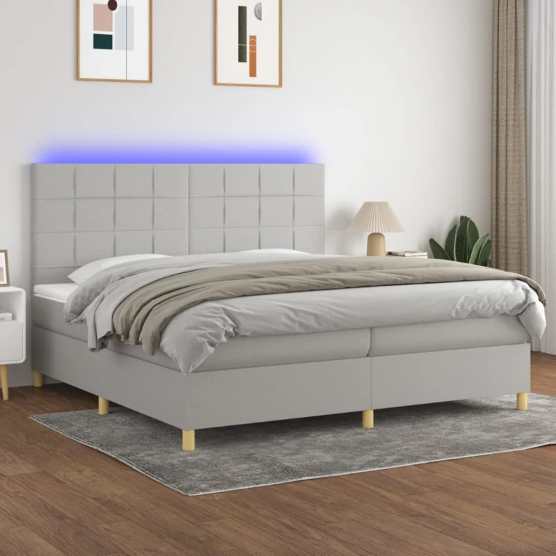 Κρεβάτι Boxspring με Στρώμα & LED Αν.Γκρι 200x200εκ. Υφασμάτινο Γκρι 3135461