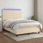 Κρεβάτι Boxspring με Στρώμα & LED Κρεμ 140x190 εκ. Υφασμάτινο Κρεμ 3134954