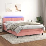 Κρεβάτι Boxspring με Στρώμα & LED Ροζ 140x200 εκ. Βελούδινο Ροζ 3134410
