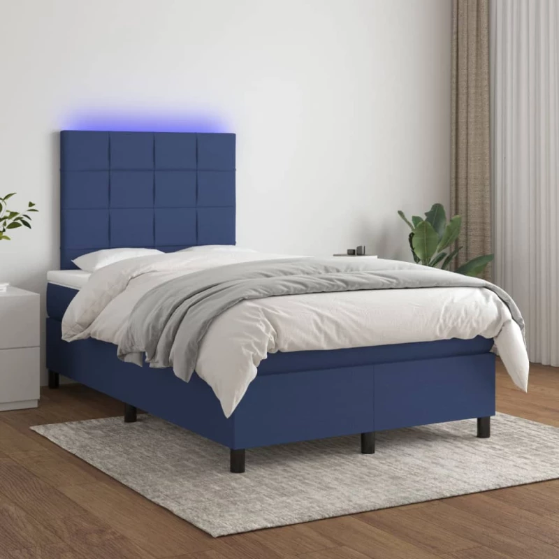 Κρεβάτι Boxspring με Στρώμα & LED Μπλε 120x200 εκ. Υφασμάτινο Μπλε 3134867