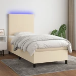 Κρεβάτι Boxspring με Στρώμα & LED Κρεμ 90x190 εκ. Υφασμάτινο Κρεμ 3134682