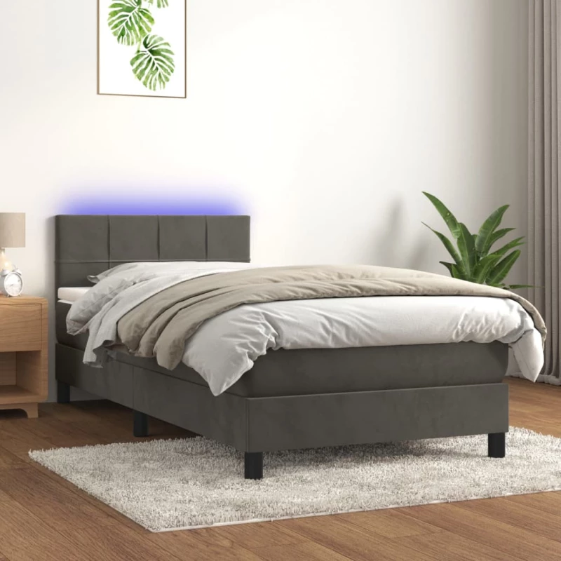 Κρεβάτι Boxspring με Στρώμα & LED Σκ. Γκρι 90x190 εκ. Βελούδινο Γκρι 3134376