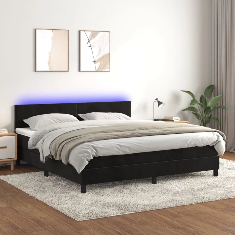 Κρεβάτι Boxspring με Στρώμα & LED Μαύρο 180x200 εκ. Βελούδινο Μαύρο 3134299