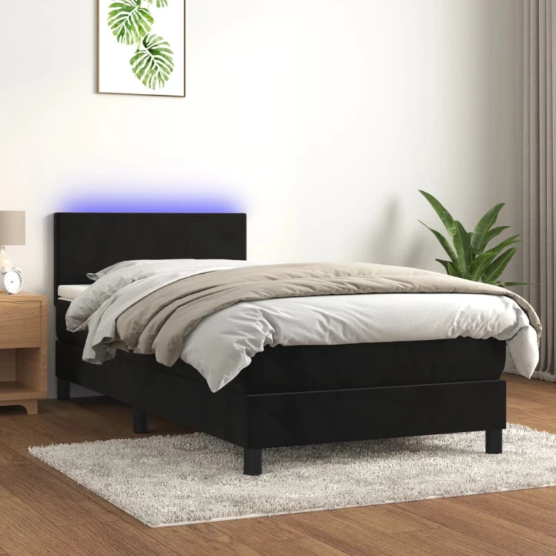 Κρεβάτι Boxspring με Στρώμα & LED Μαύρο 80x200 εκ. Βελούδινο Μαύρο 3134251