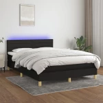Κρεβάτι Boxspring με Στρώμα & LED Μαύρο 140x190 εκ. Υφασμάτινο Μαύρο 3133791