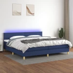 Κρεβάτι Boxspring με Στρώμα & LED Μπλε 200x200 εκ. Υφασμάτινο Μπλε 3133587