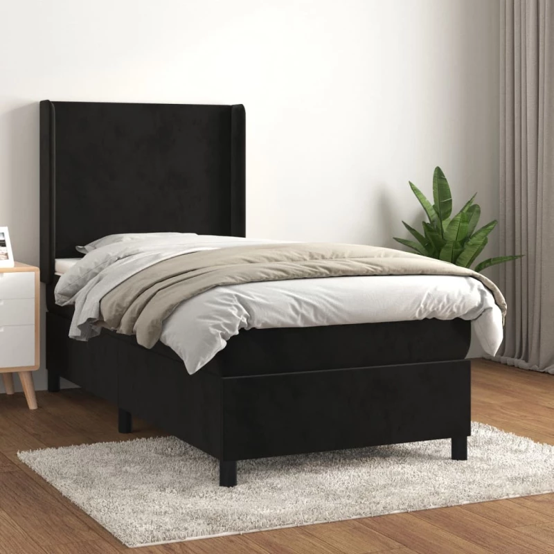 Κρεβάτι Boxspring με Στρώμα Μαύρο 90x200 εκ. Βελούδινο Μαύρο 3132539