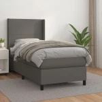 Κρεβάτι Boxspring με Στρώμα Γκρι 90x190 εκ. από Συνθετικό Δέρμα Γκρι 3132355